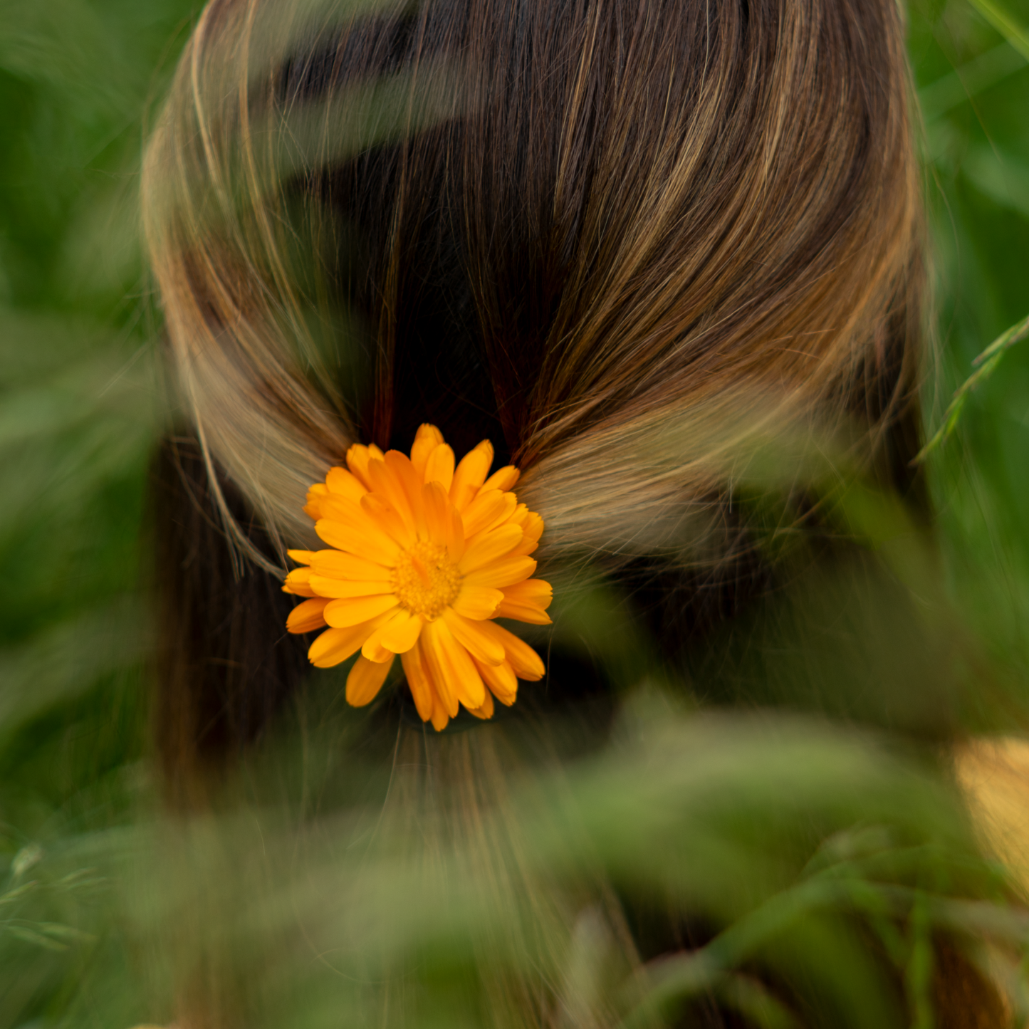 Moon Valley Organics Hair Therapy Every Type Calendula flower in hair