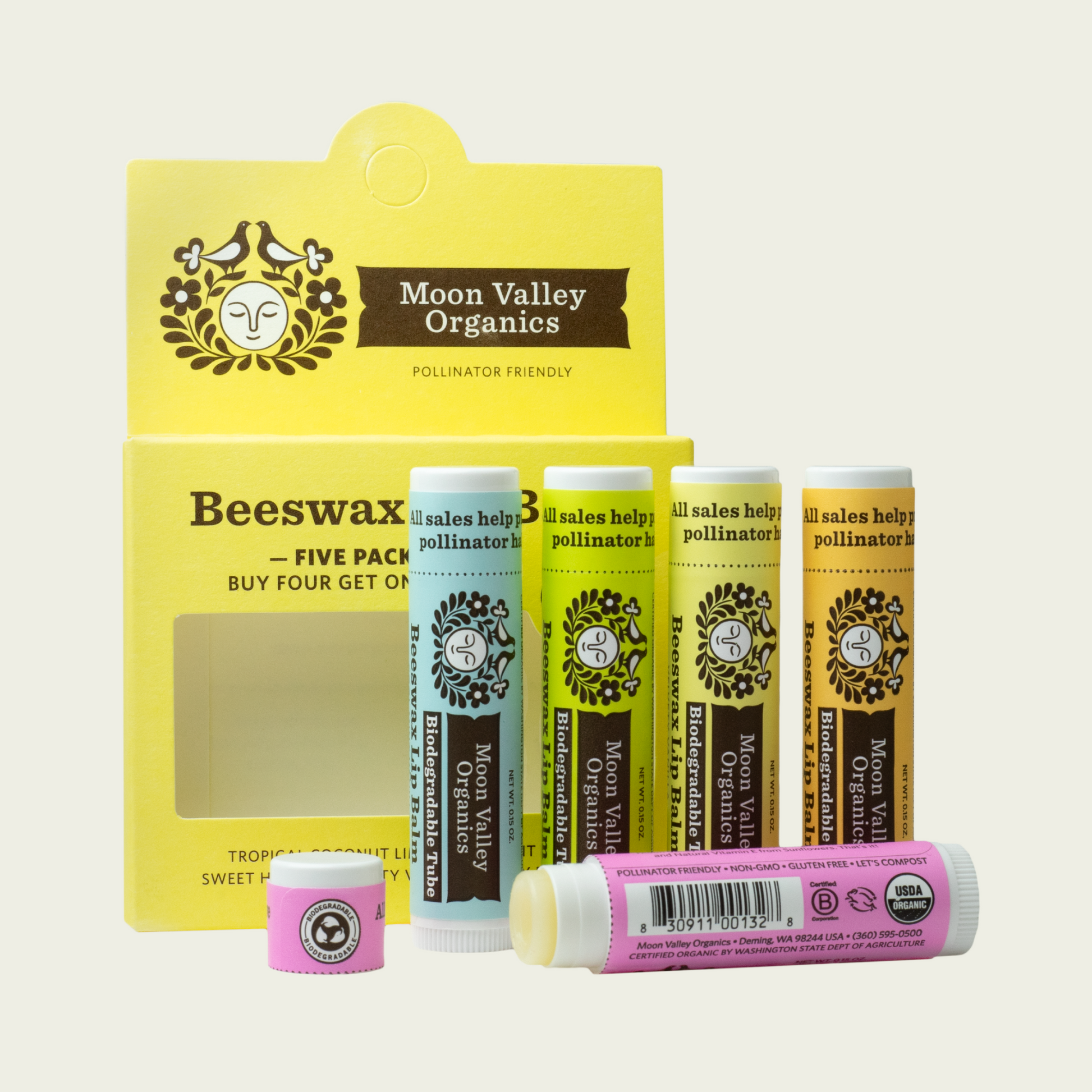 Organic Beeswax Lip Balm 5-Pack (5 Lip Balms for the Price of 4!)