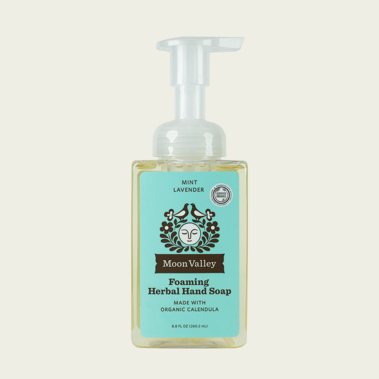 Moon Valley Organics Foaming Herbal Hand Soap Front Dispenser Bottle Mint Lavender