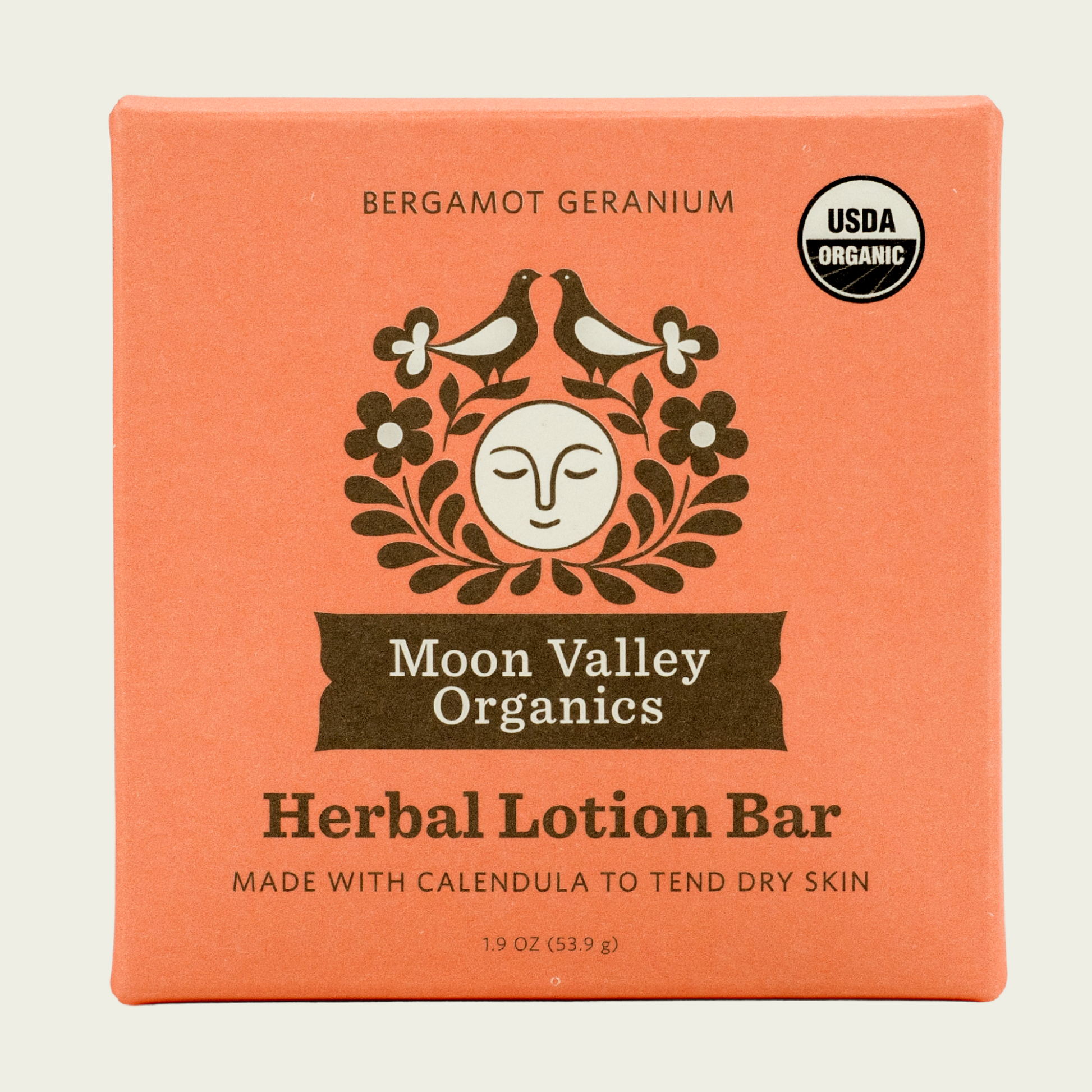 Moon Valley Organics Herbal Lotion Bar Bergamot Geranium Front Box