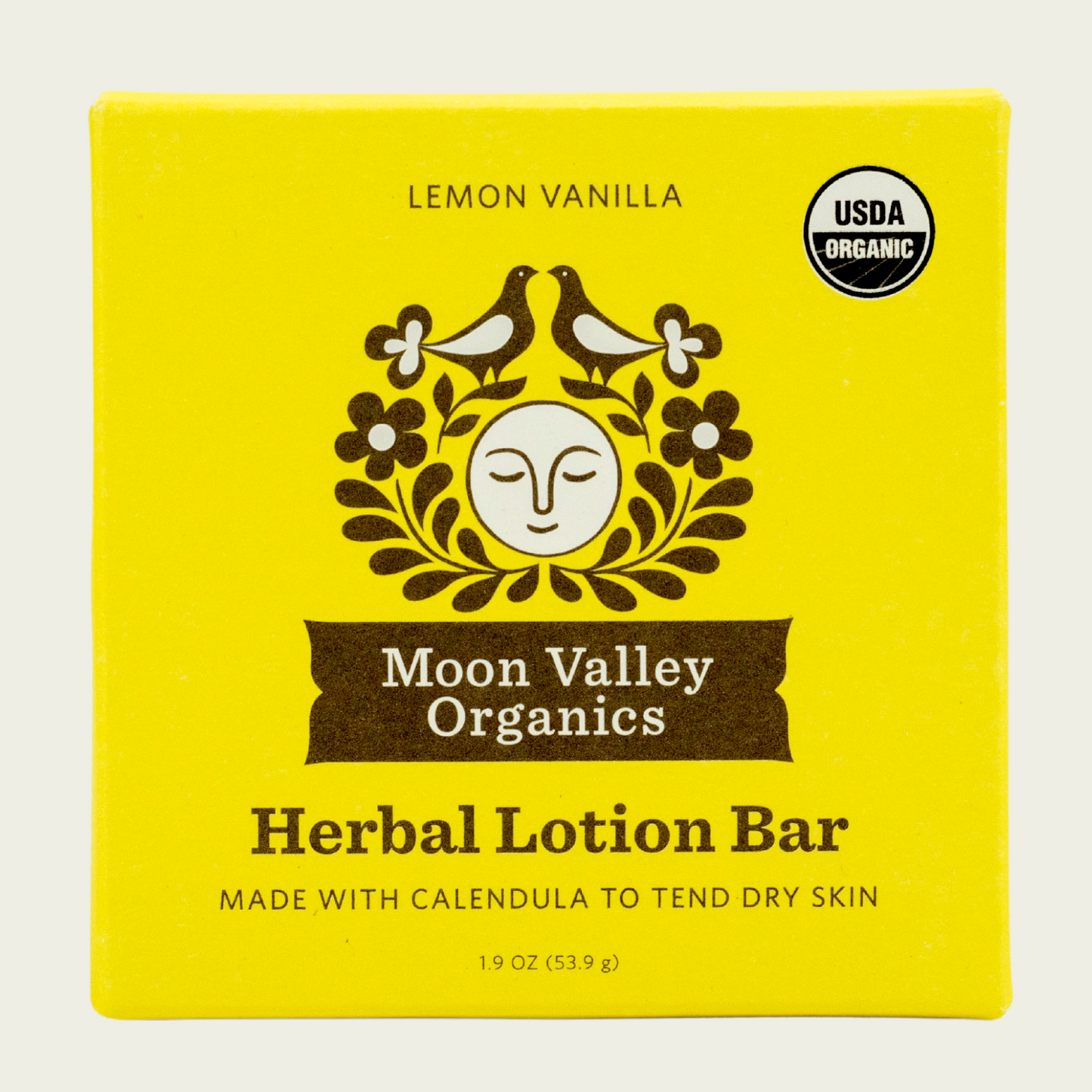 Moon Valley Organics Herbal Lotion Bar Lemon Vanilla Front Box