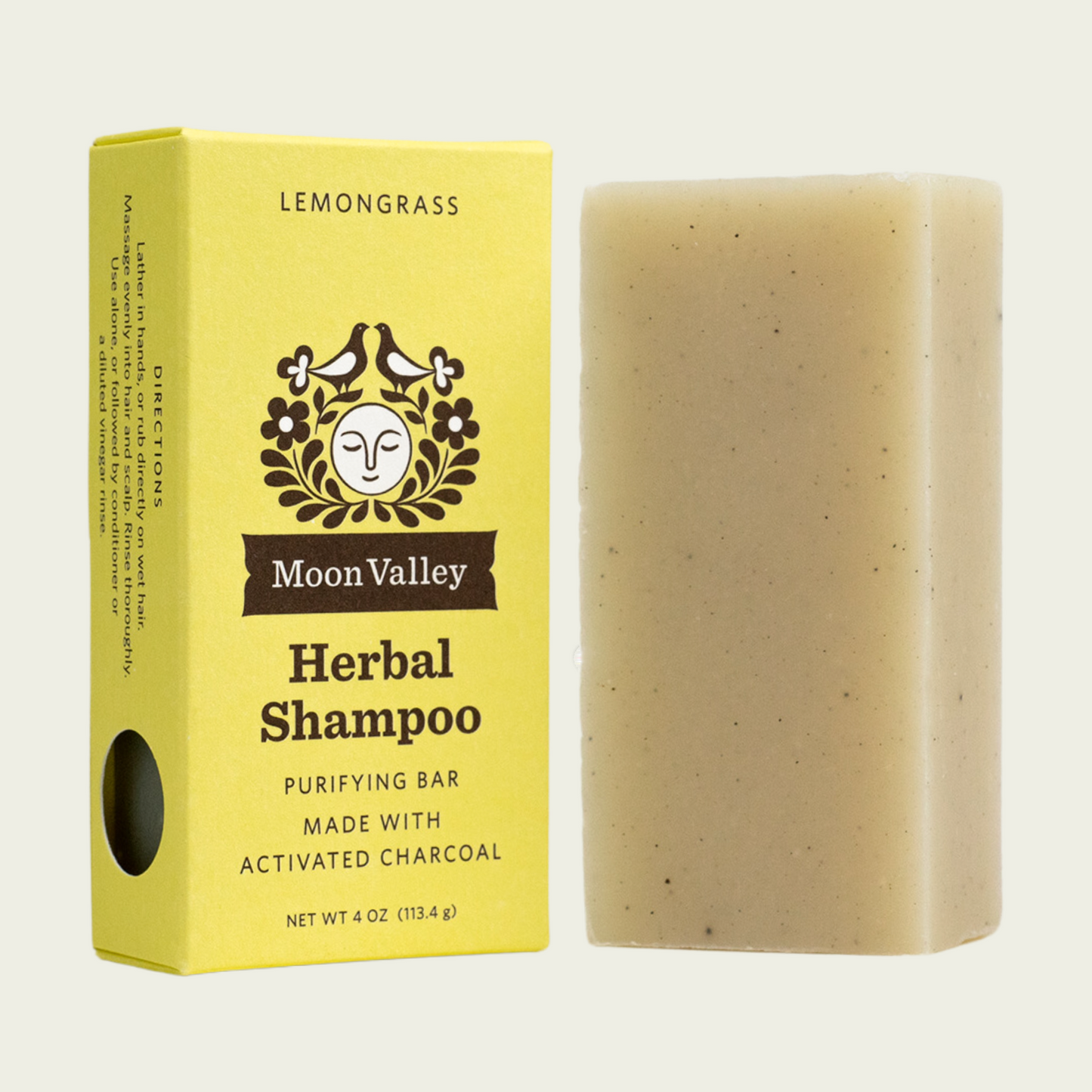 Moon Valley Organics Herbal Shampoo Bar Front Box and Bar Lemongrass